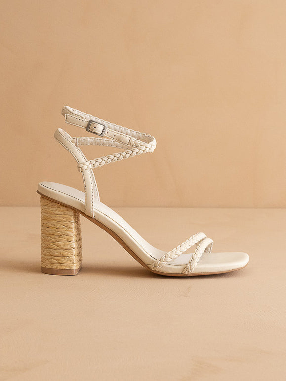 The Colmar | Beige Strappy Raffia Braided Sandal with a Jute Heel - steven wick