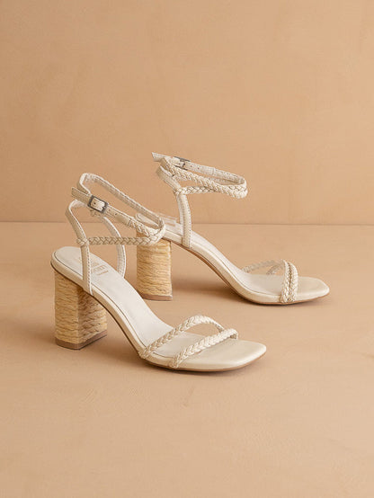 The Colmar | Beige Strappy Raffia Braided Sandal with a Jute Heel - steven wick