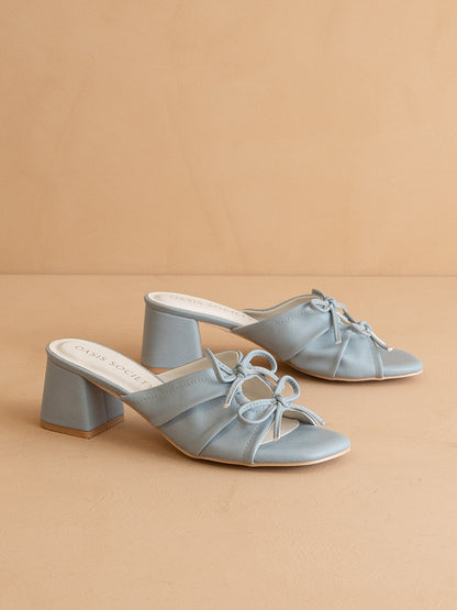 The Emerald | Blue Double Bow Peep Hole Sandal - steven wick