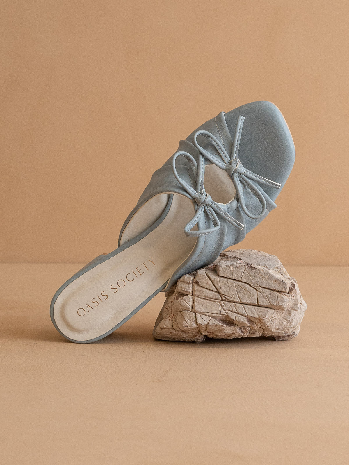 The Emerald | Blue Double Bow Peep Hole Sandal - steven wick