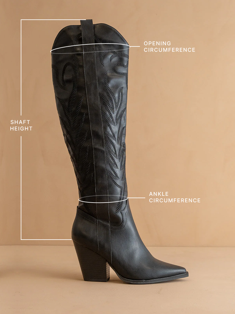 The Bronco | Black Knee High Embroidered Cowboy Boot
