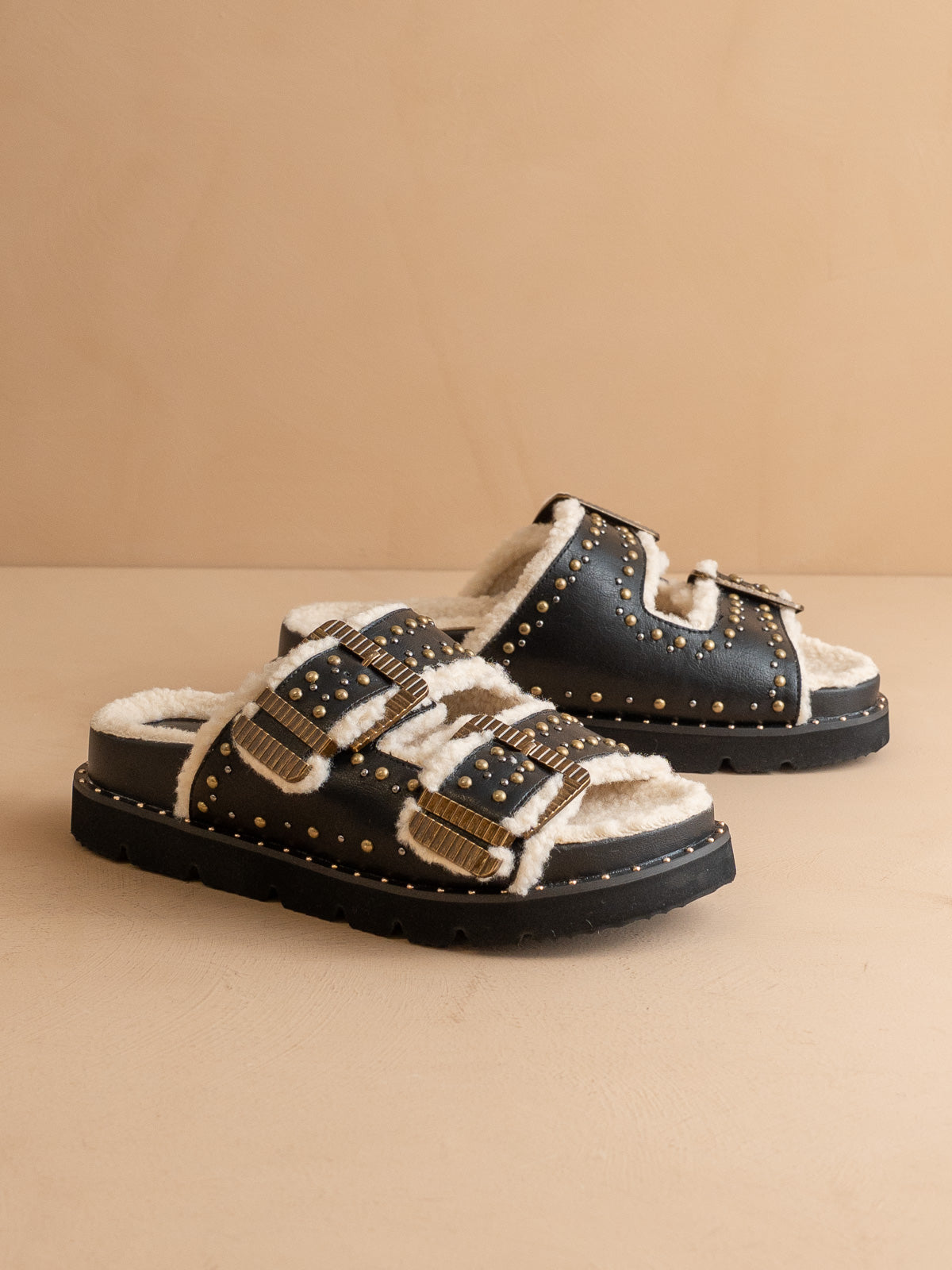 The Gaylen | Black Fleece Lined Slipper Slide - steven wick