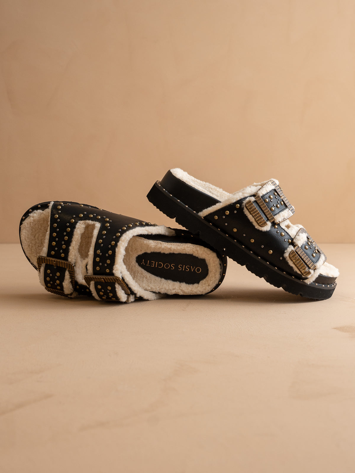 The Gaylen | Black Fleece Lined Slipper Slide - steven wick