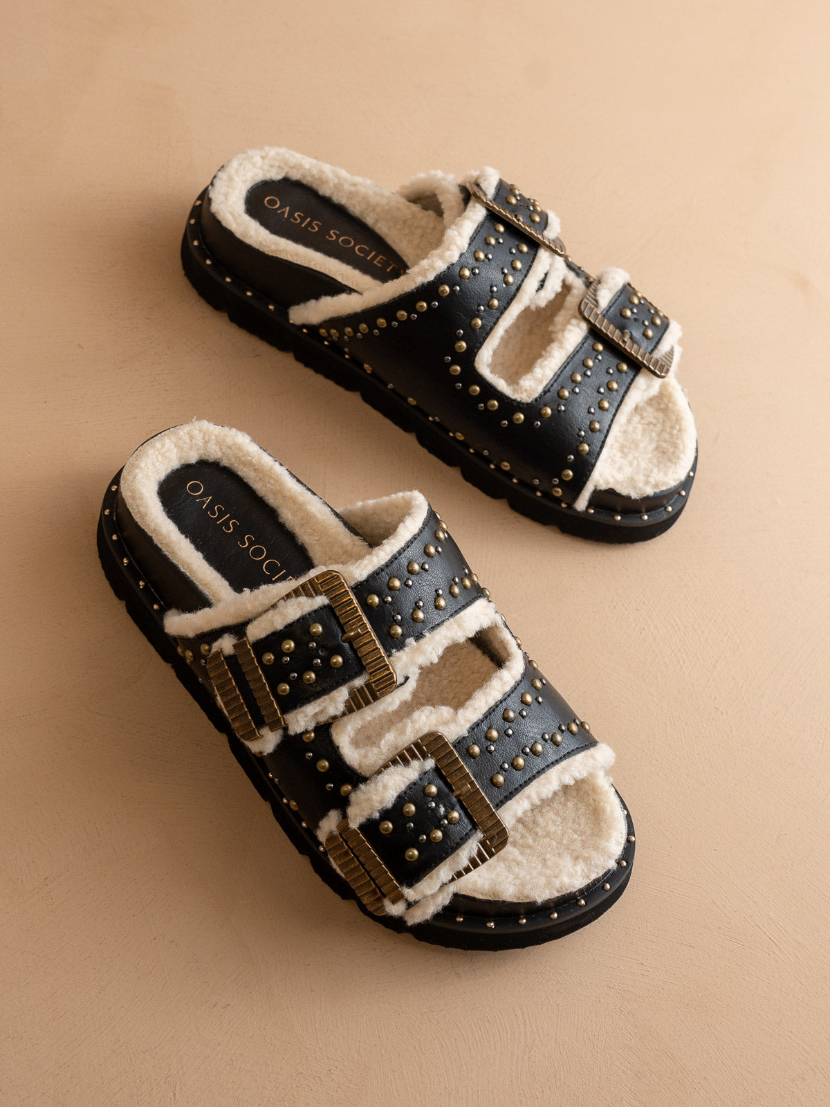 The Gaylen | Black Fleece Lined Slipper Slide - steven wick