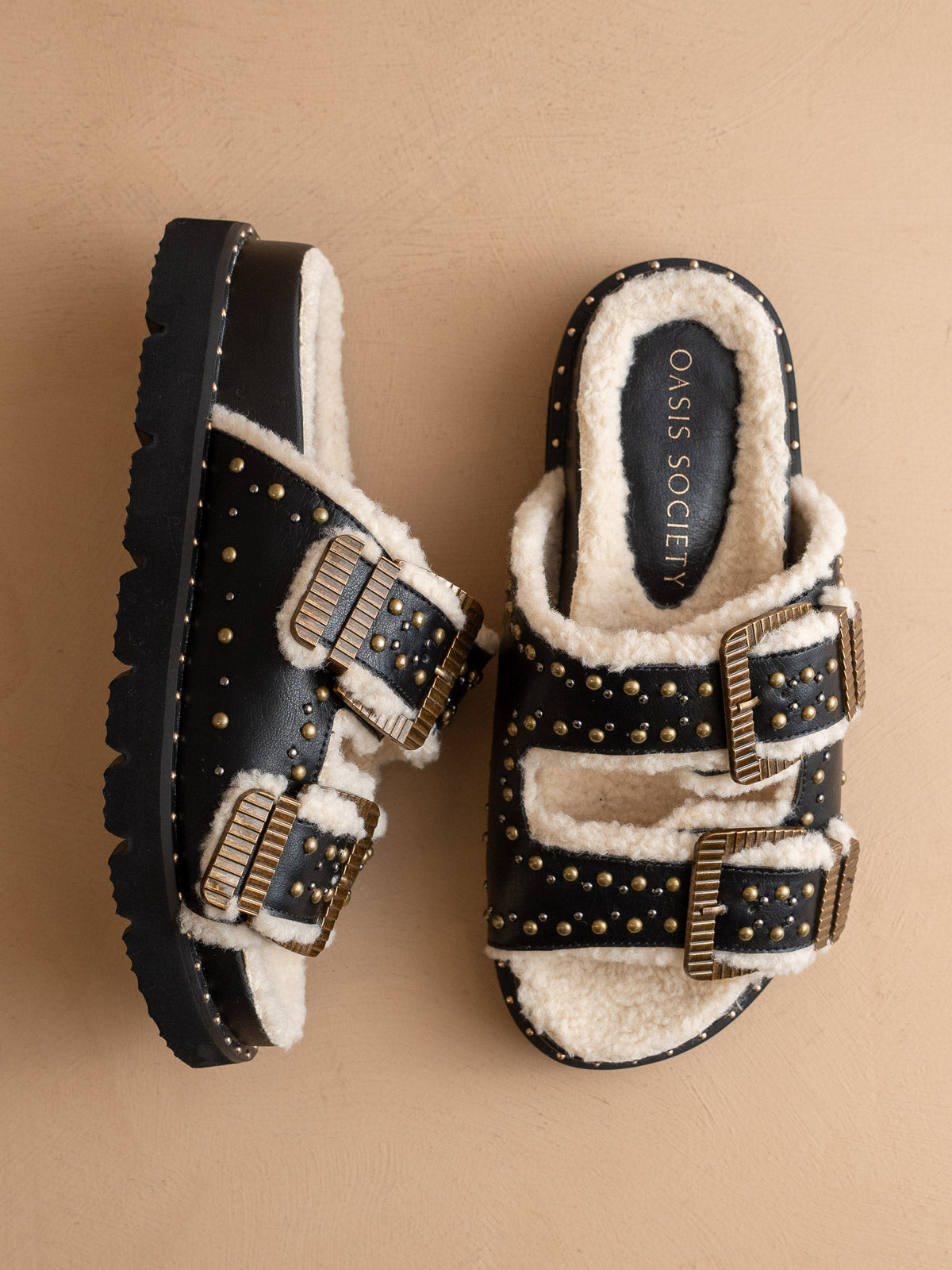 The Gaylen | Black Fleece Lined Slipper Slide - steven wick