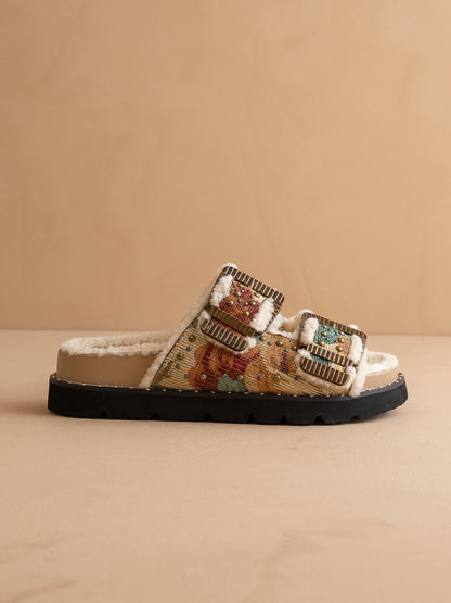 The Gaylen | Floral Tapestry Fleece Lined Slipper Slide - steven wick