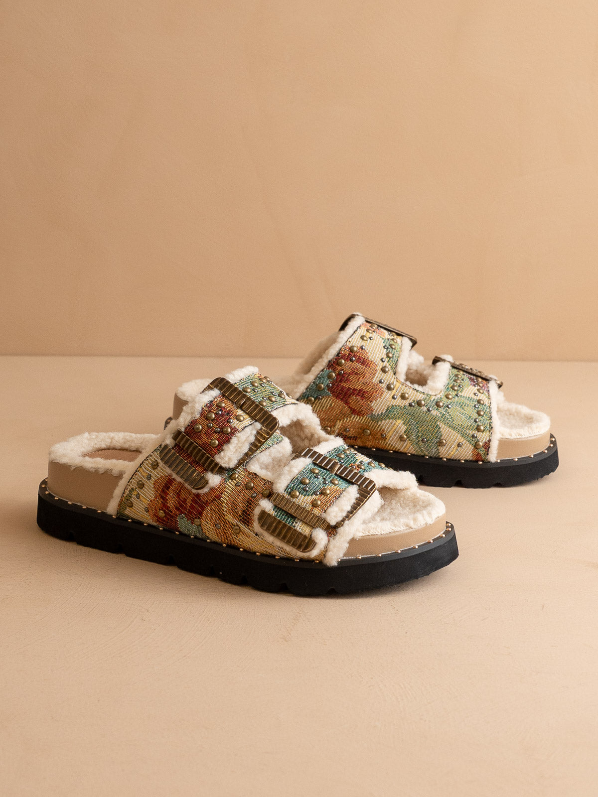 The Gaylen | Floral Tapestry Fleece Lined Slipper Slide - steven wick