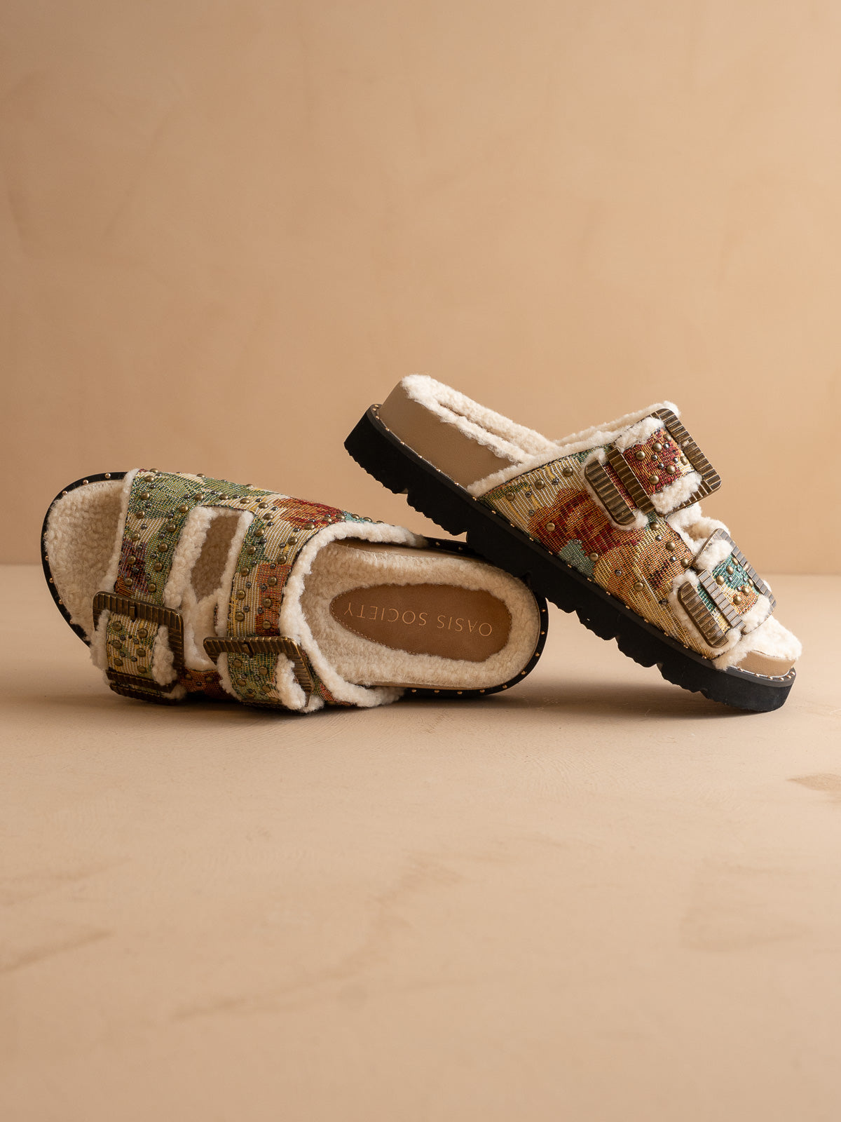 The Gaylen | Floral Tapestry Fleece Lined Slipper Slide - steven wick
