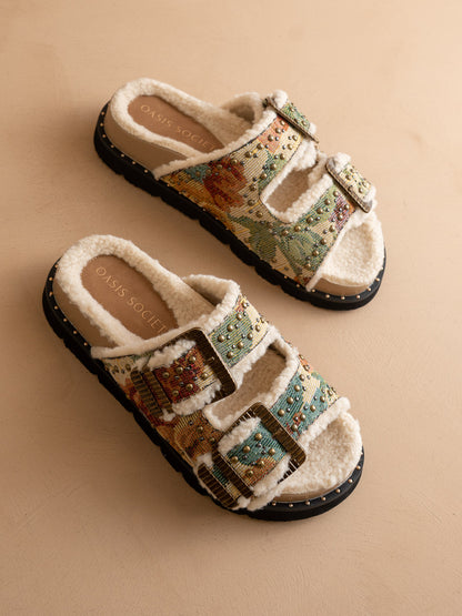 The Gaylen | Floral Tapestry Fleece Lined Slipper Slide - steven wick