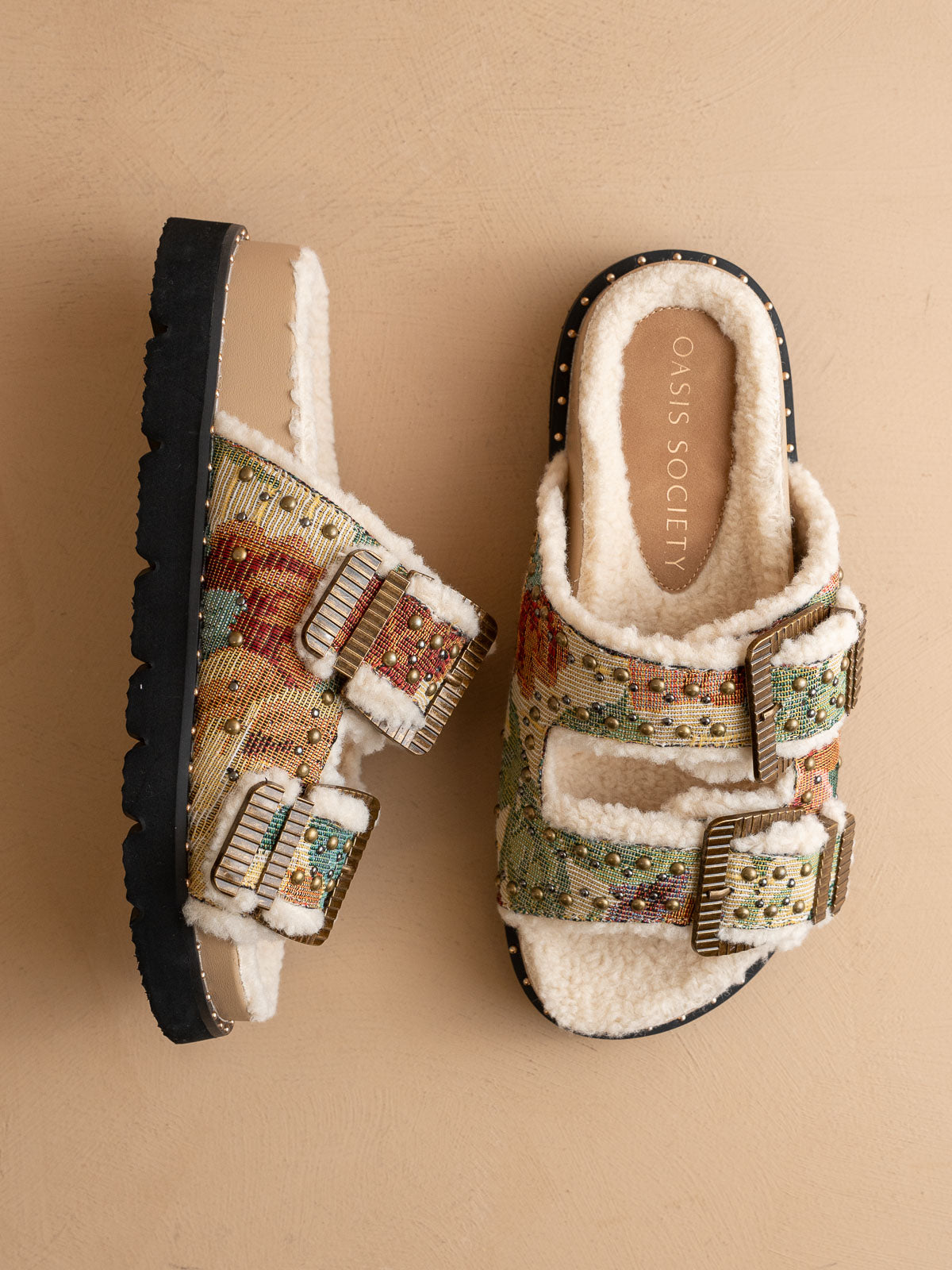 The Gaylen | Floral Tapestry Fleece Lined Slipper Slide - steven wick