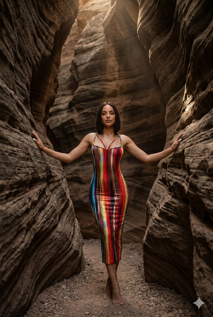 Painted Print Spaghetti Strapped Midi Dress