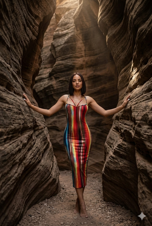 Painted Print Spaghetti Strapped Midi Dress