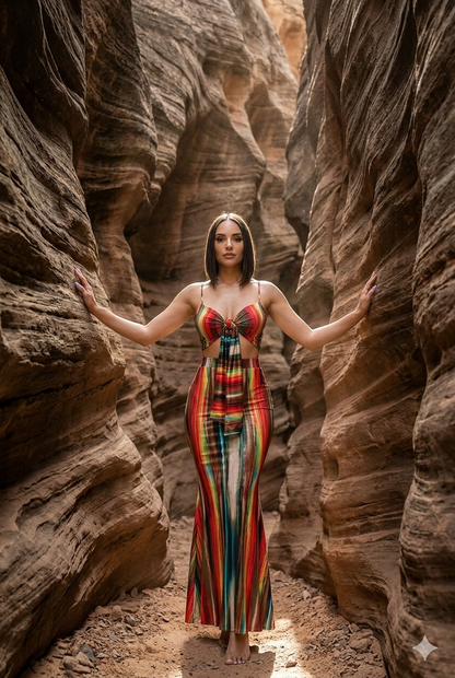 Painted Crop Top Front Tie & Matching Bell Maxi Skirt