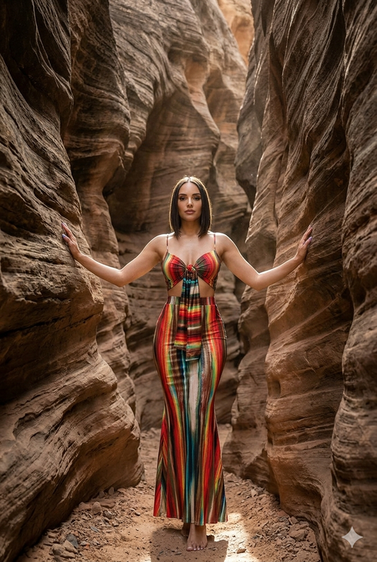 Painted Crop Top Front Tie & Matching Bell Maxi Skirt