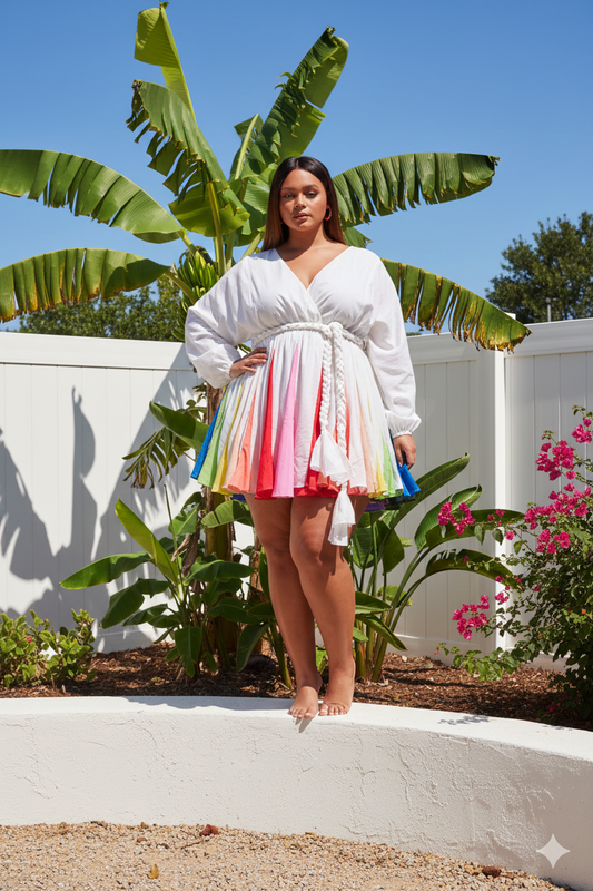 Plus-Size Long Sleeve Technicolor Mini Dress