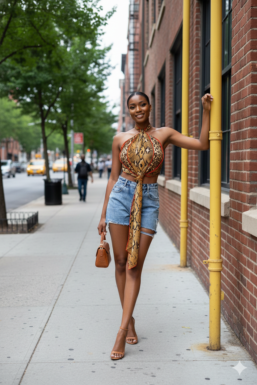 Snake Print Cropped Halter Top