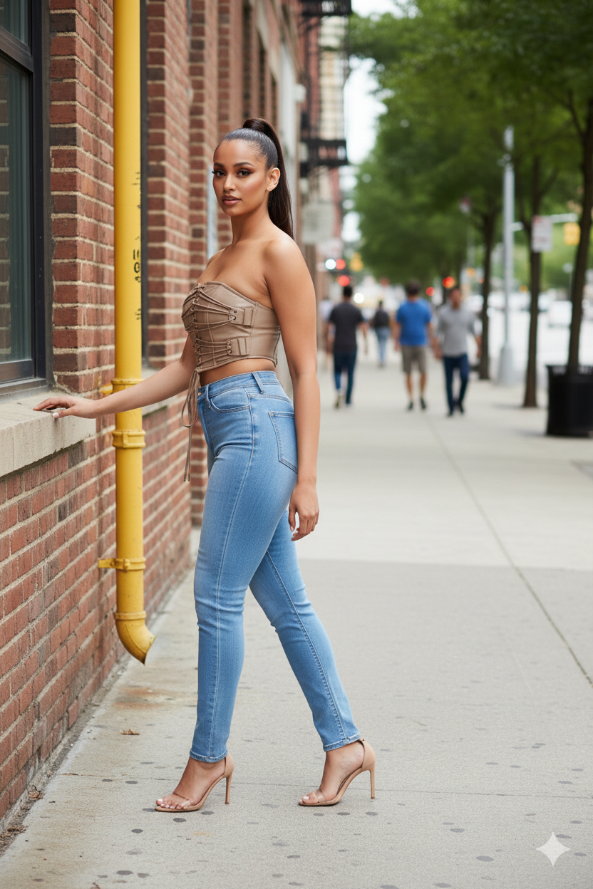 Venus Lace Up Taupe Crop Top