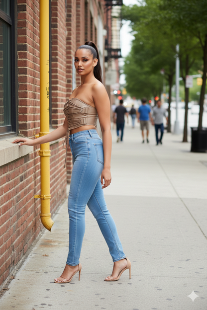 Venus Lace Up Taupe Crop Top