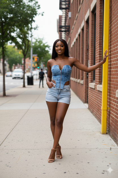 Asymmetrical Hem Sleeveless Denim Crop Top