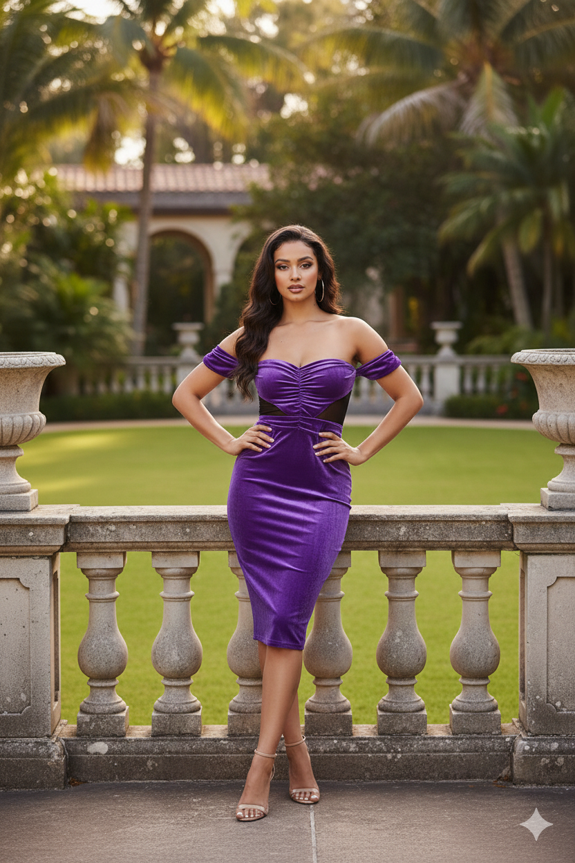 Purple Off Shoulder Bodycon Velvet Dress