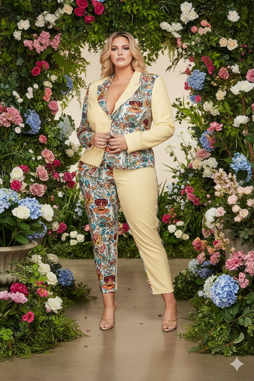 Plus Size Spring Mix & Match Two Piece Pant Suit - Multi Color