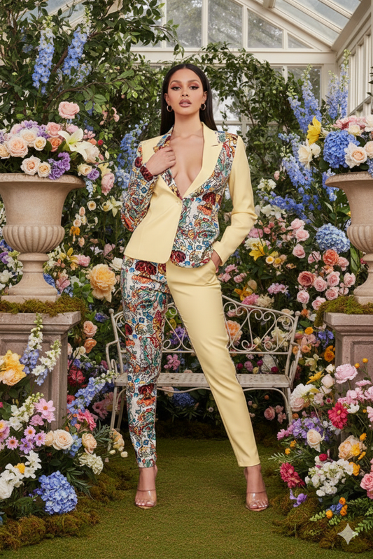 Spring Mix & Match Two Piece Pant Suit - Multi Color