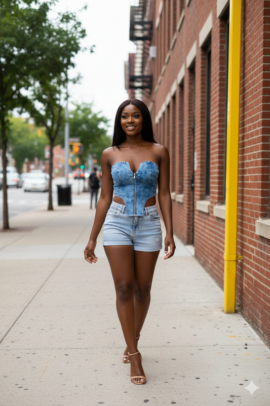 Asymmetrical Hem Sleeveless Denim Crop Top