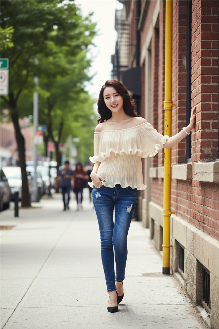 Jenner Off Shoulder Wavy Ruffle Chiffon Top