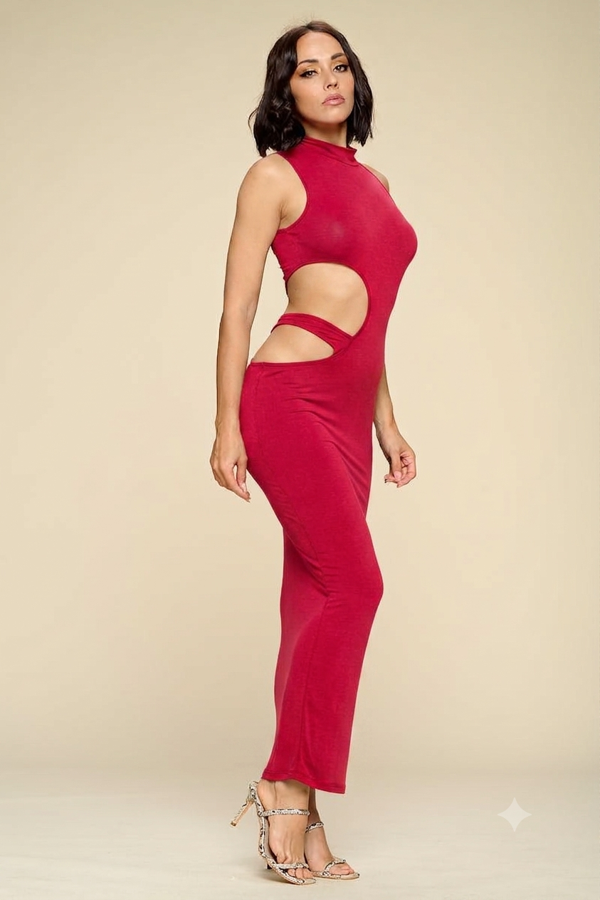 Red Scarlett Solid Cutout Maxi Dress