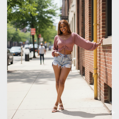 Pink Long Sleeve Knitted Crop Top