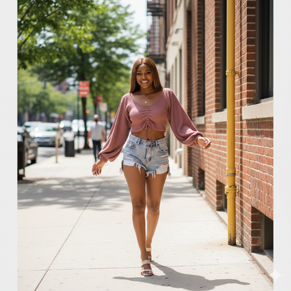 Pink Long Sleeve Knitted Crop Top