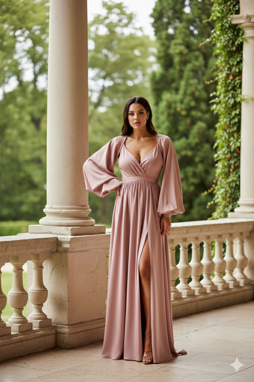 Phoebe Deep Mauve Long Sleeve Maxi Dress