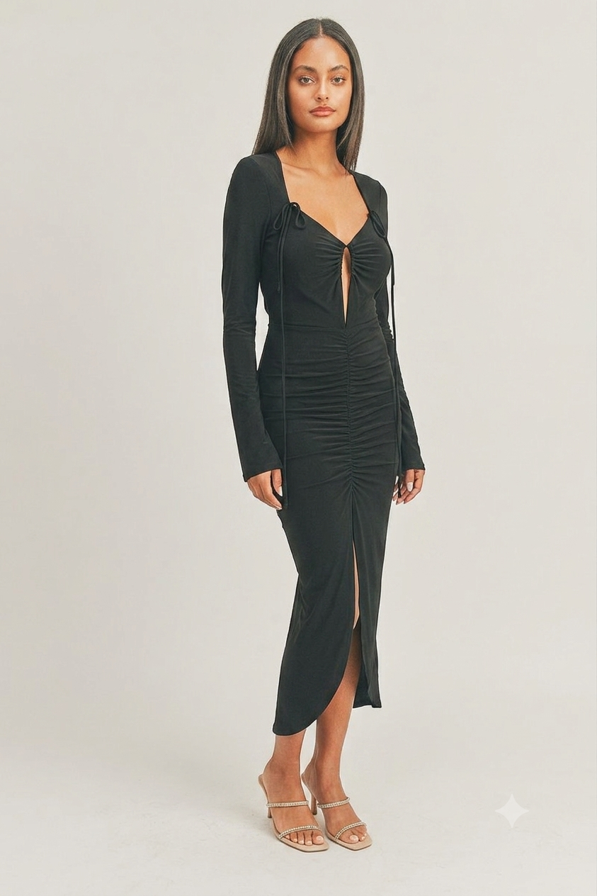 Bella Long Sleeve Verticated Midi Dress