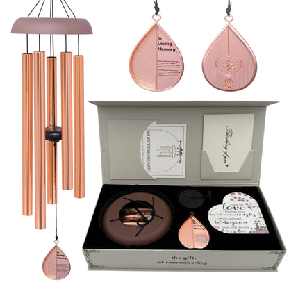 Gift Bundle - Memorial Wind Chimes – Whispering Hearts™ Collection – Rose Gold - Memorial Heart Included 28”