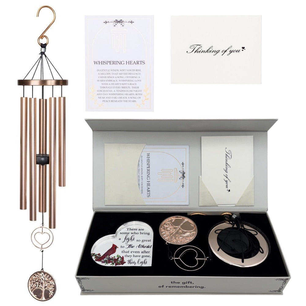 Gift Bundle - Memorial Wind Chime – Whispering Hearts™ Collection – Platinum Rose Personalized 30”