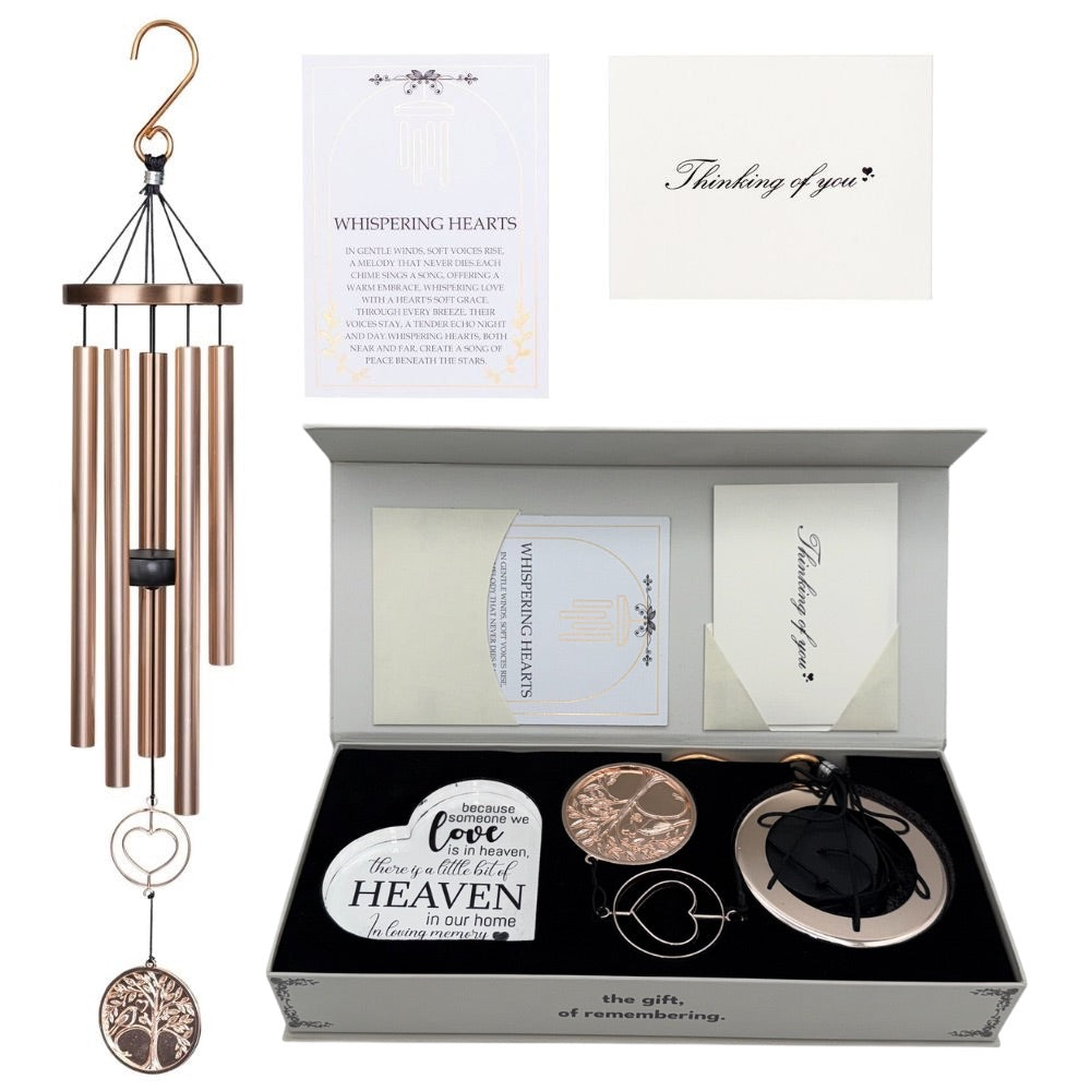 Gift Bundle - Memorial Wind Chime &ndash; Whispering Hearts&trade; Collection &ndash; Platinum Rose Personalized 30&rdquo; - steven wick