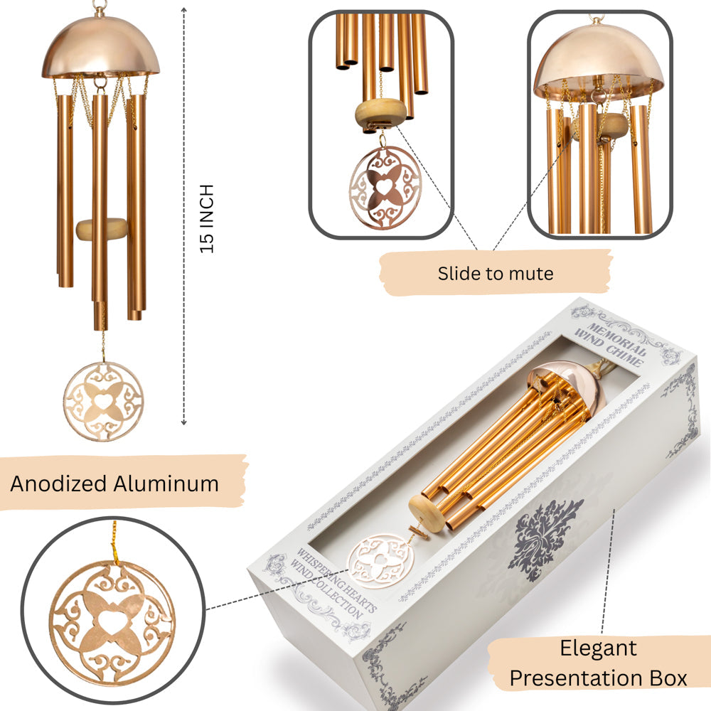 Memorial Wind Chime &ndash; Whispering Hearts&trade; Collection &ndash; Warm Gold 15&rdquo; - steven wick
