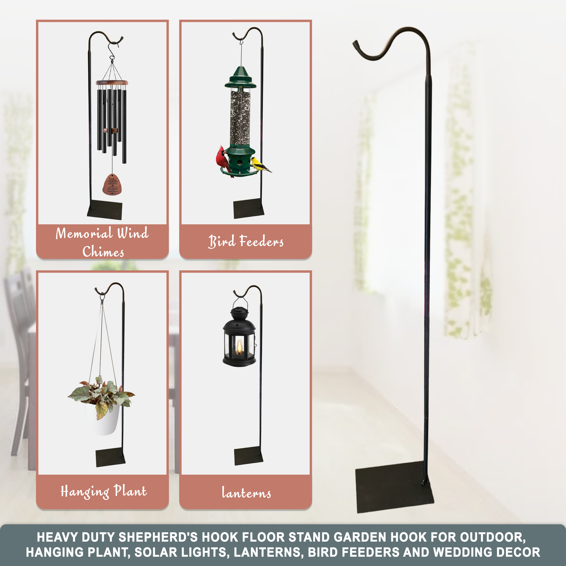 60&quot; Adjustable Heavy Duty Shepherd's Hook Floor Stand For Patio/Garden - steven wick