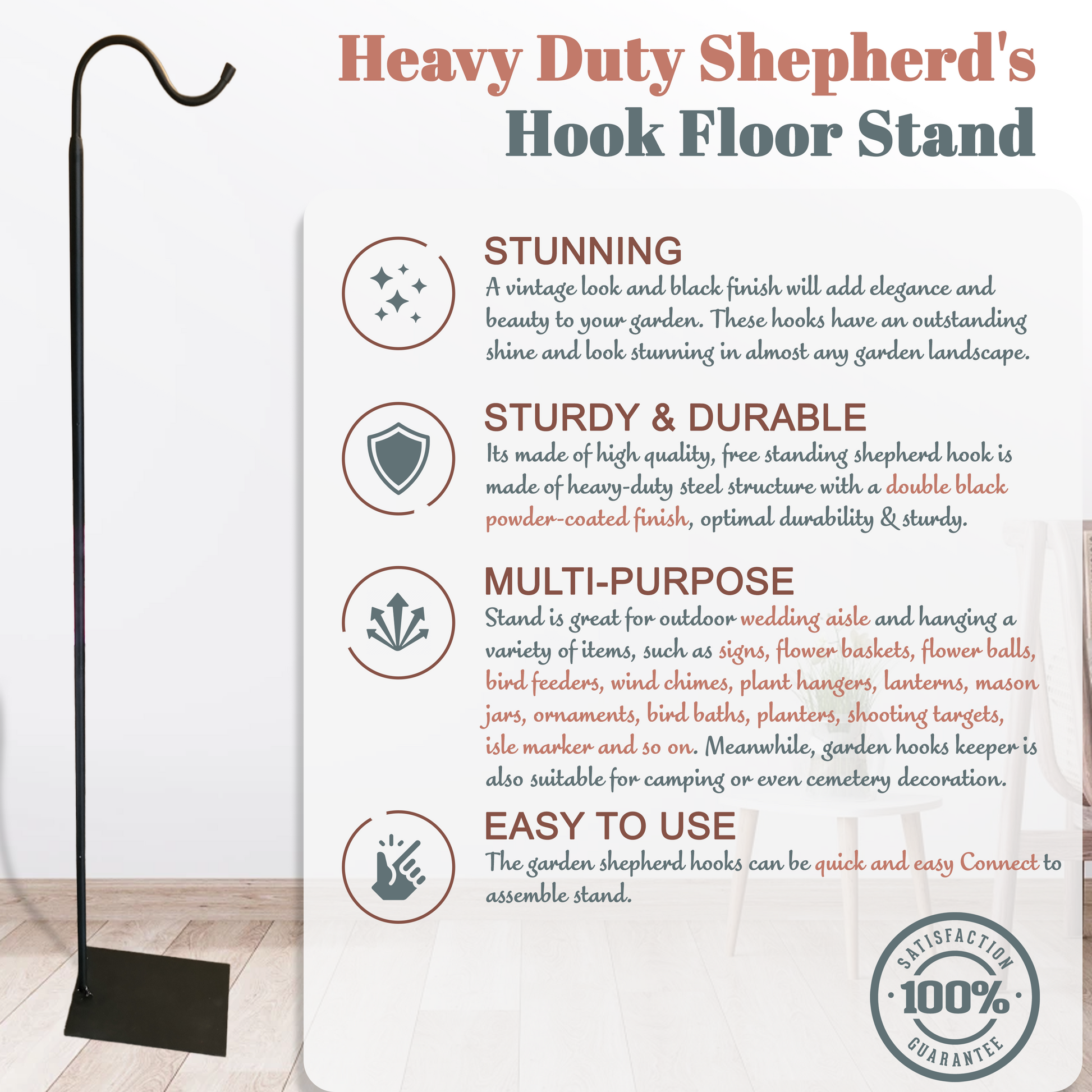 60&quot; Adjustable Heavy Duty Shepherd's Hook Floor Stand For Patio/Garden - steven wick