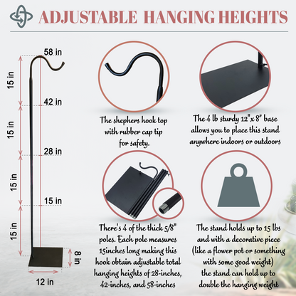 60&quot; Adjustable Heavy Duty Shepherd's Hook Floor Stand For Patio/Garden - steven wick