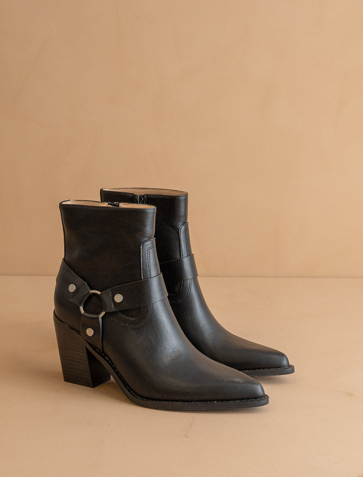 The Jackson | Black Pointed Toe Moto Bootie