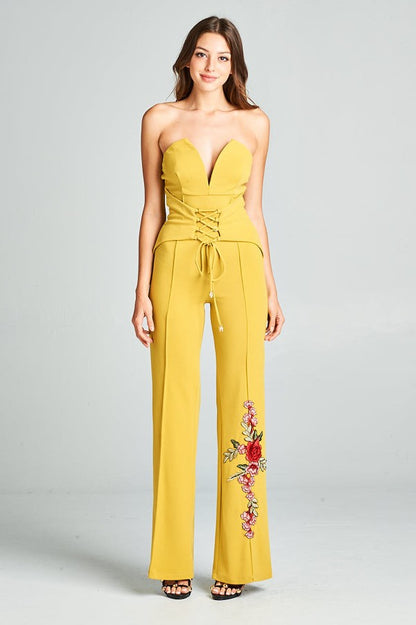 Heart Shape Tube Top Jumpsuit With Flower Embroidery Design