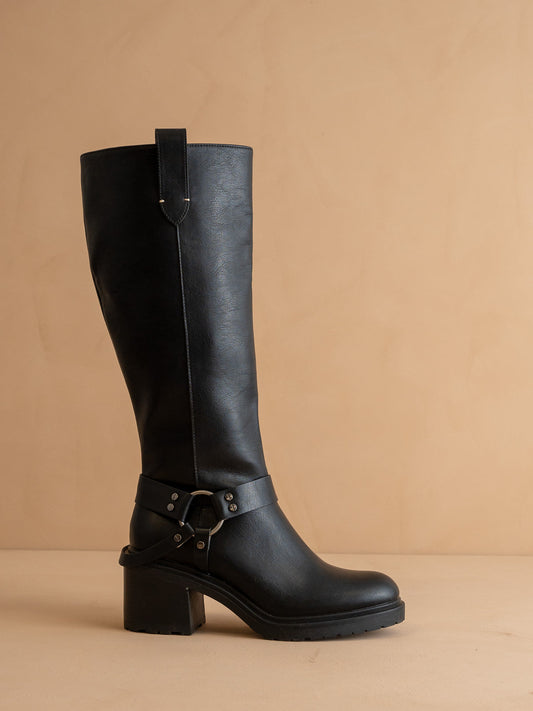 The Leanne | Black Moto Knee High Boot - steven wick