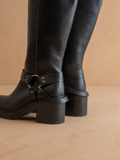 The Leanne | Black Moto Knee High Boot - steven wick