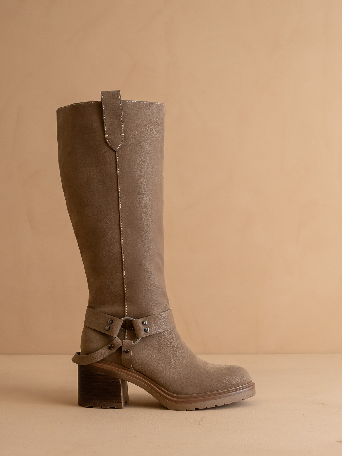 The Leanne | Dark Taupe Moto Knee High Boot - steven wick