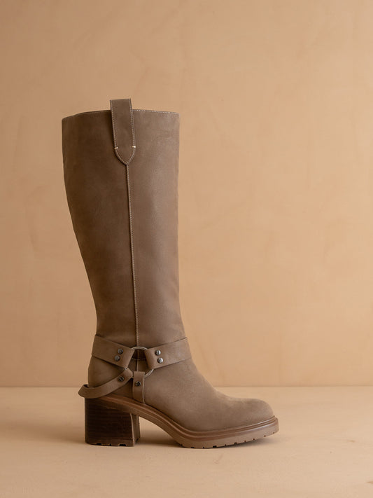 The Leanne | Dark Taupe Moto Knee High Boot - steven wick