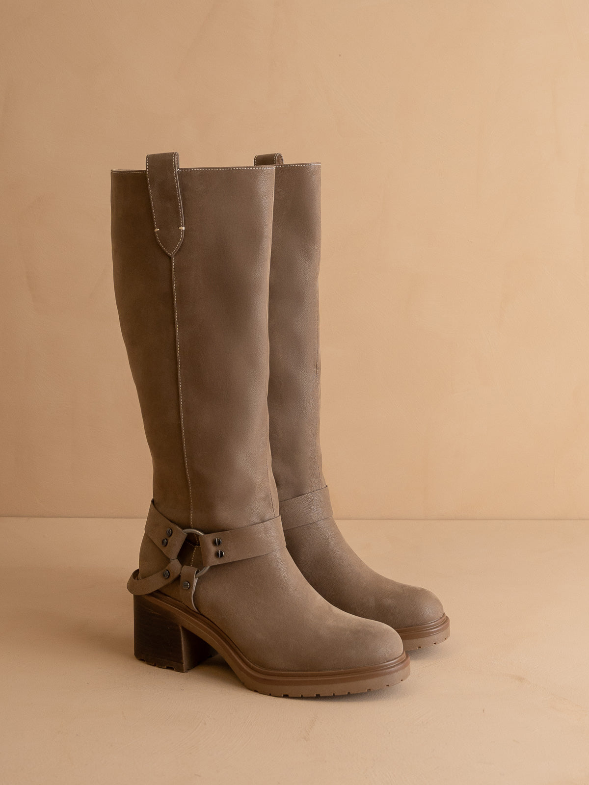 The Leanne | Dark Taupe Moto Knee High Boot - steven wick