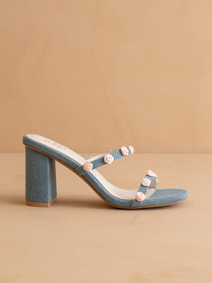 The Nia | Denim Rosette Adorned Heel *FINAL SALE* - steven wick