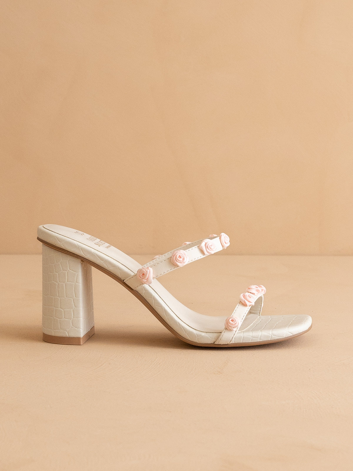 The Nia | White Rosette Adorned Block Heel - steven wick