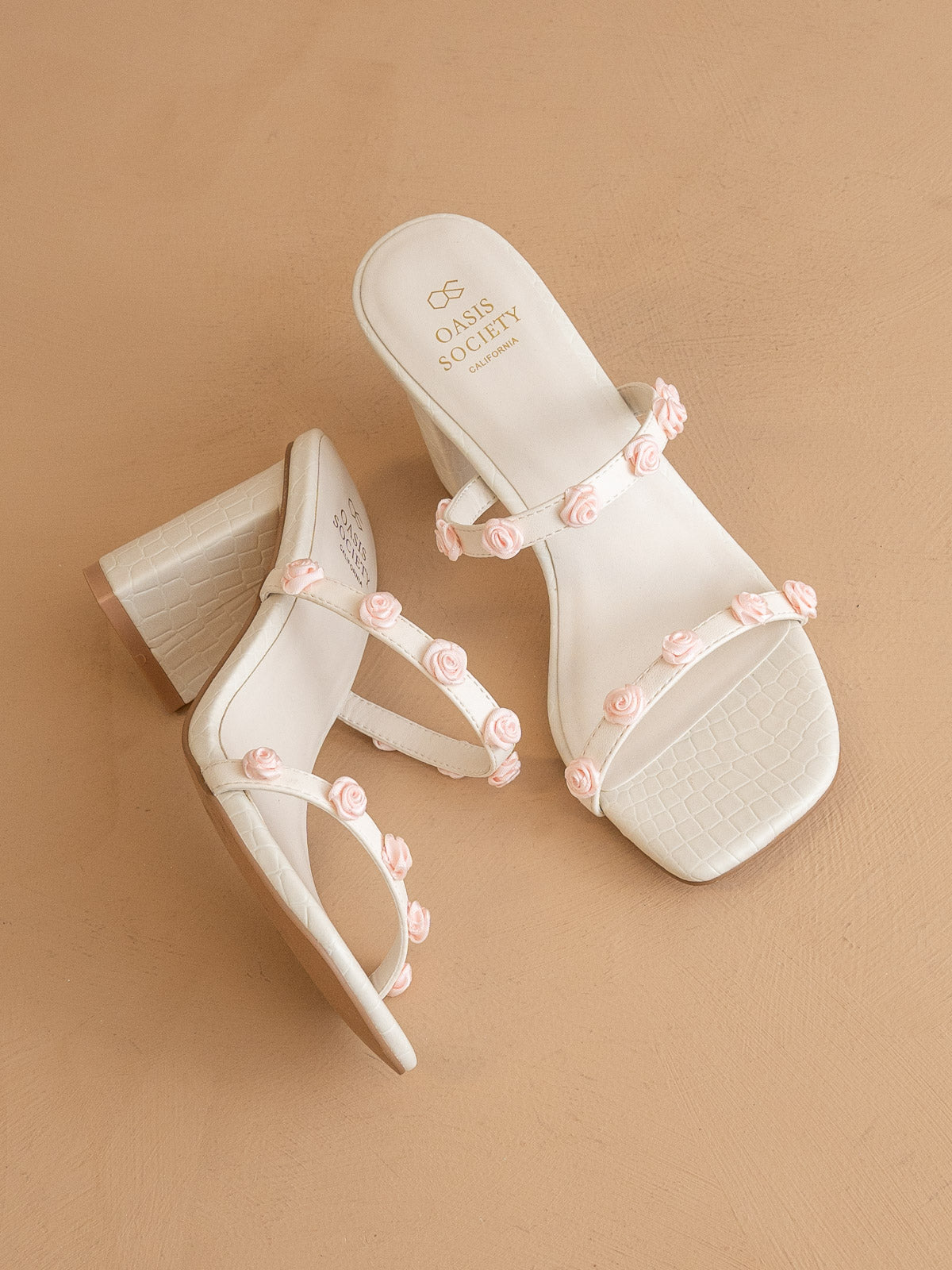 The Nia | White Rosette Adorned Block Heel - steven wick